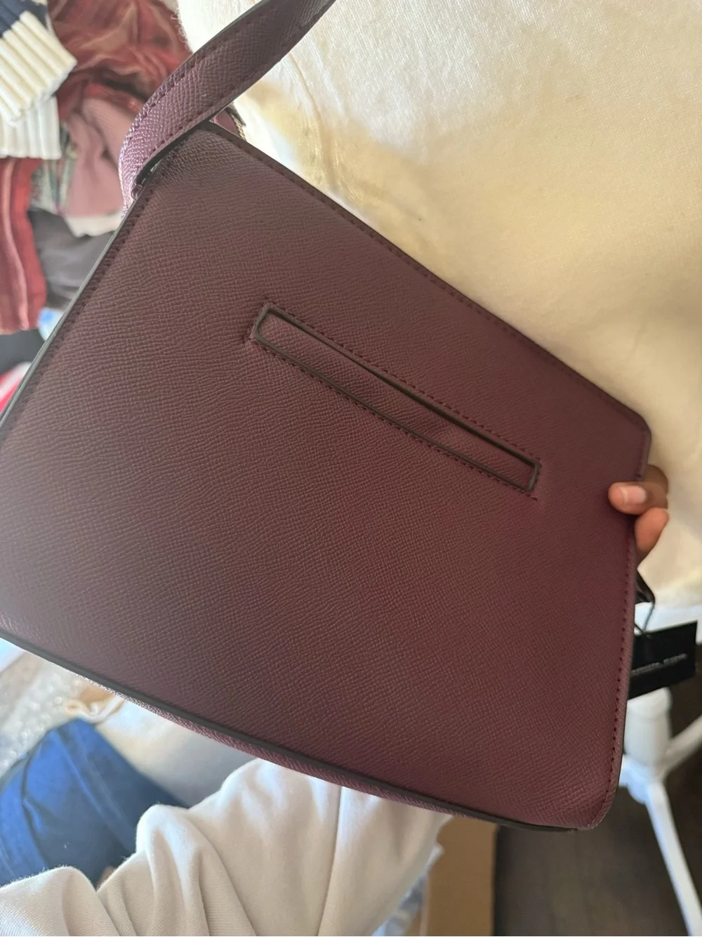 London Fog Plum Pebble-Texture Crossbody with Gold Studs
